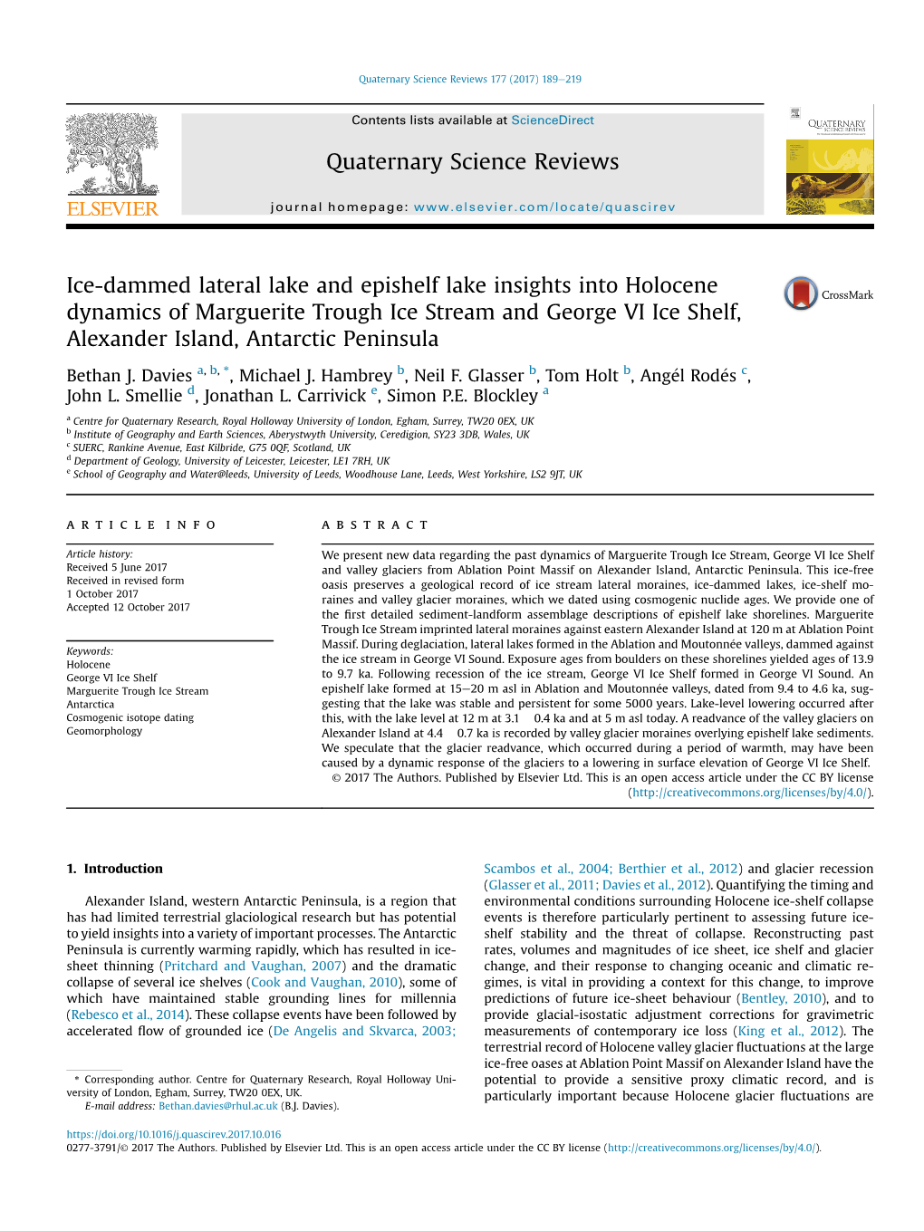 Whitehouse Et Al., 2012B) and the Alexander Island Has a Mean Annual Air Temperature of C