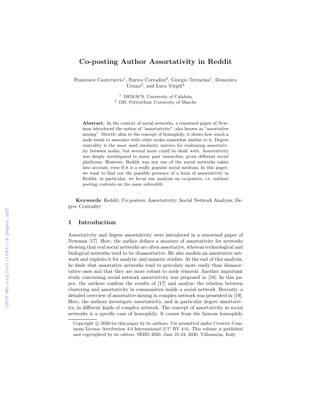 Co-Posting Author Assortativity in Reddit