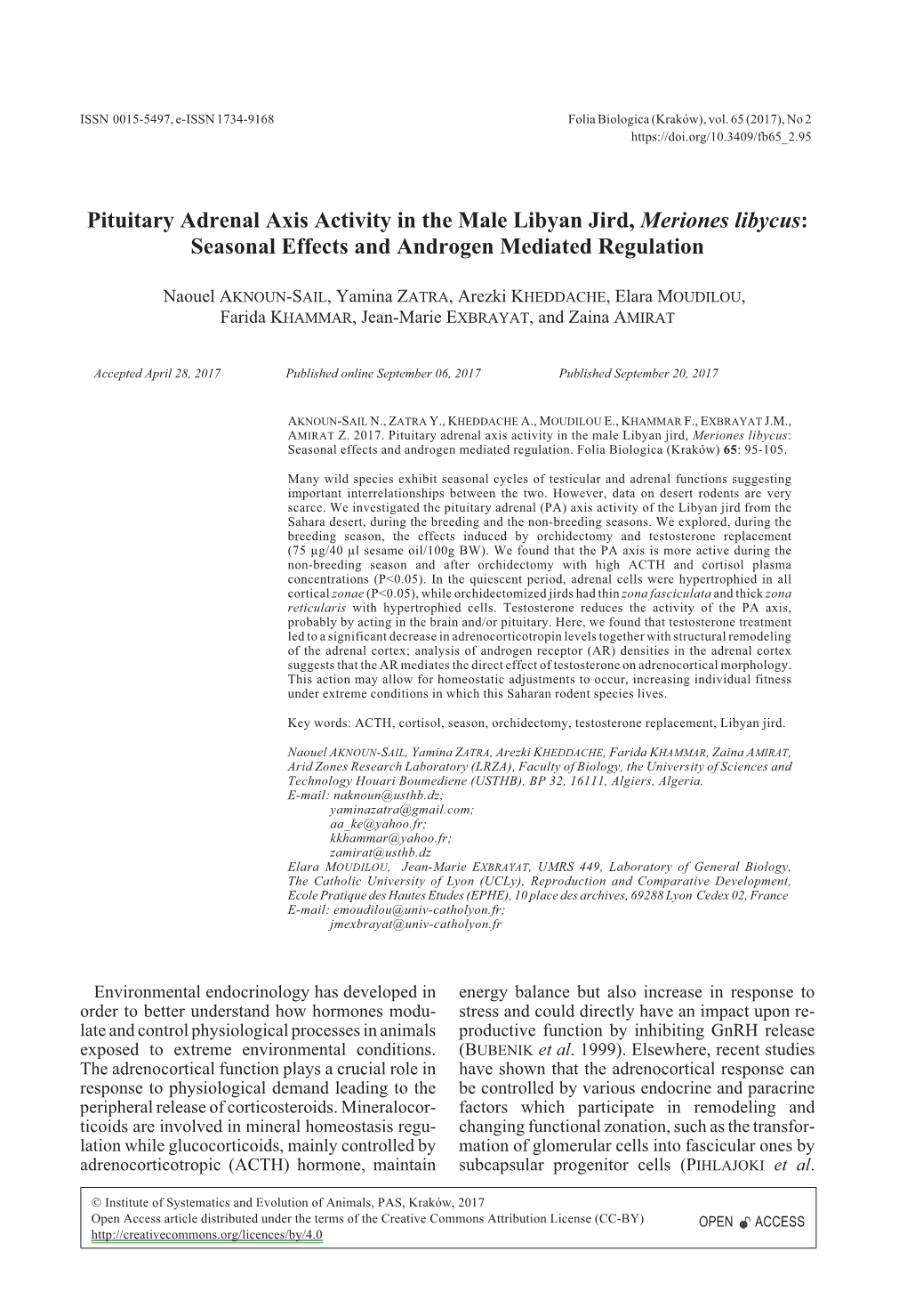 Pituitary Adrenal Axis Activity in the Male Libyan Jird, Meriones Libycus: Seasonal Effects and Androgen Mediated Regulation