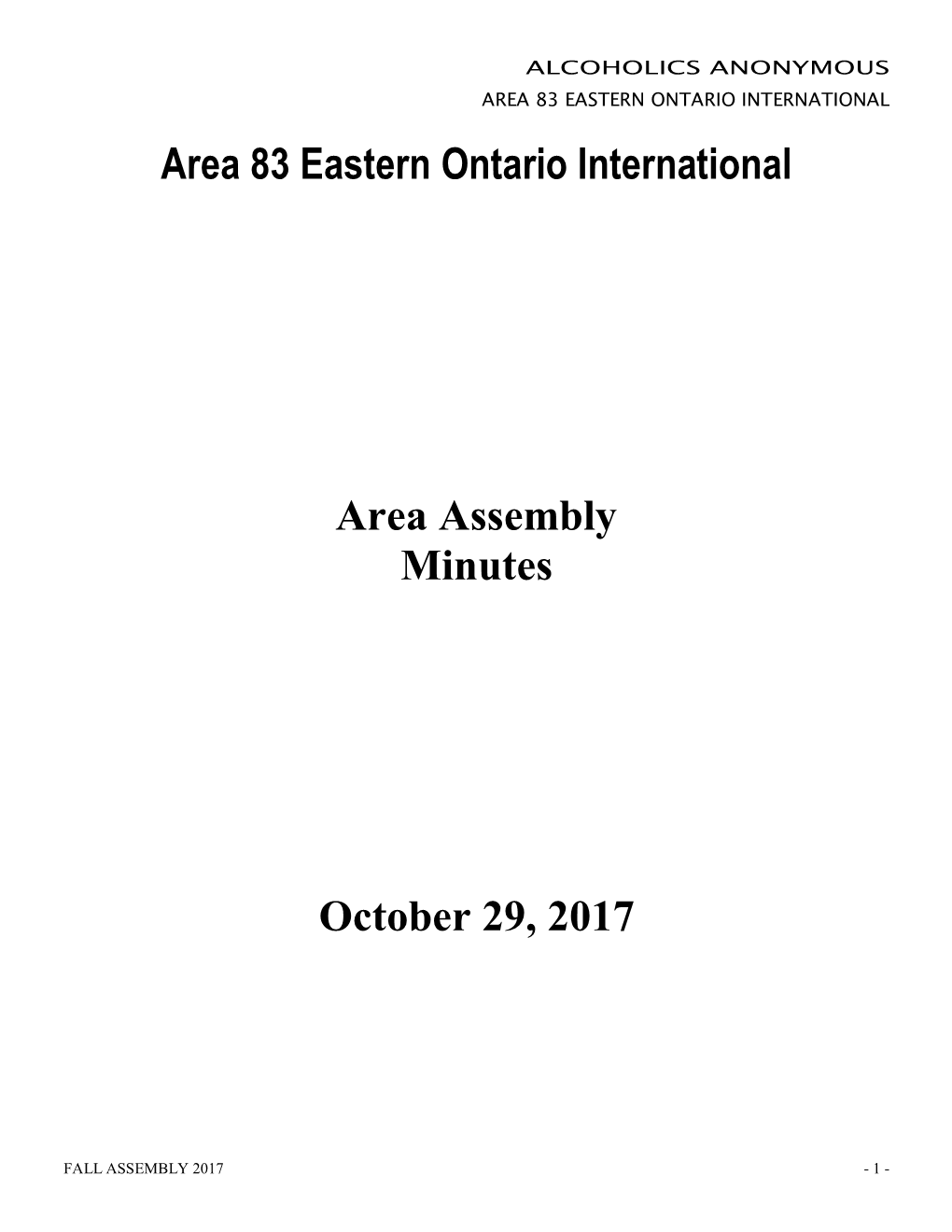 Area 83 Eastern Ontario International Area Assembly Minutes October 29