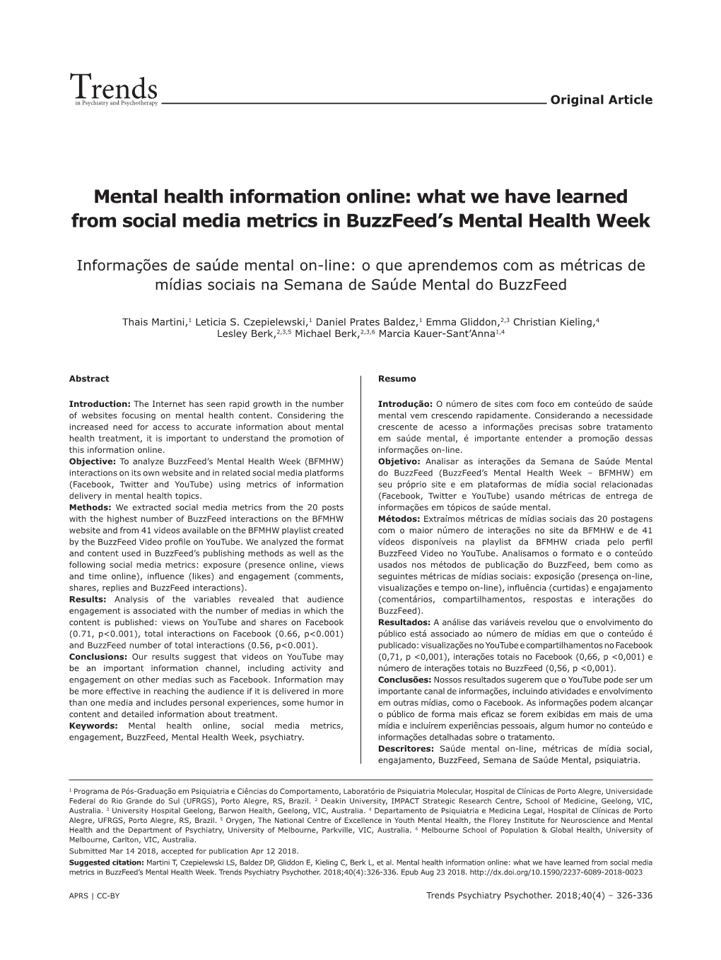 Trends Psychiatry Psychother