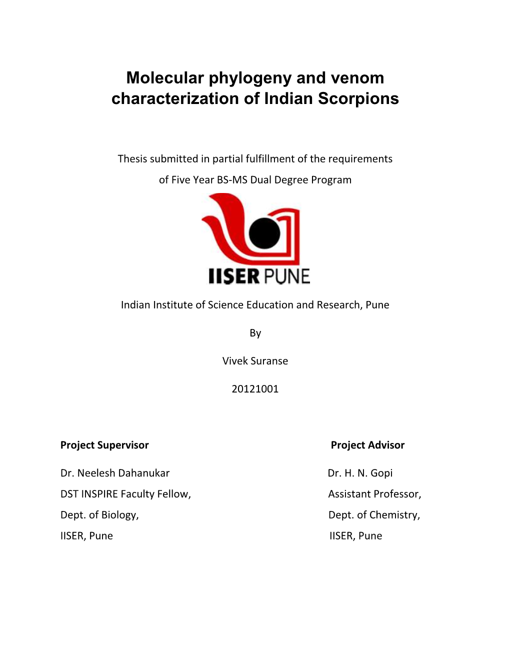 Molecular Phylogeny and Venom Characterization of Indian Scorpions