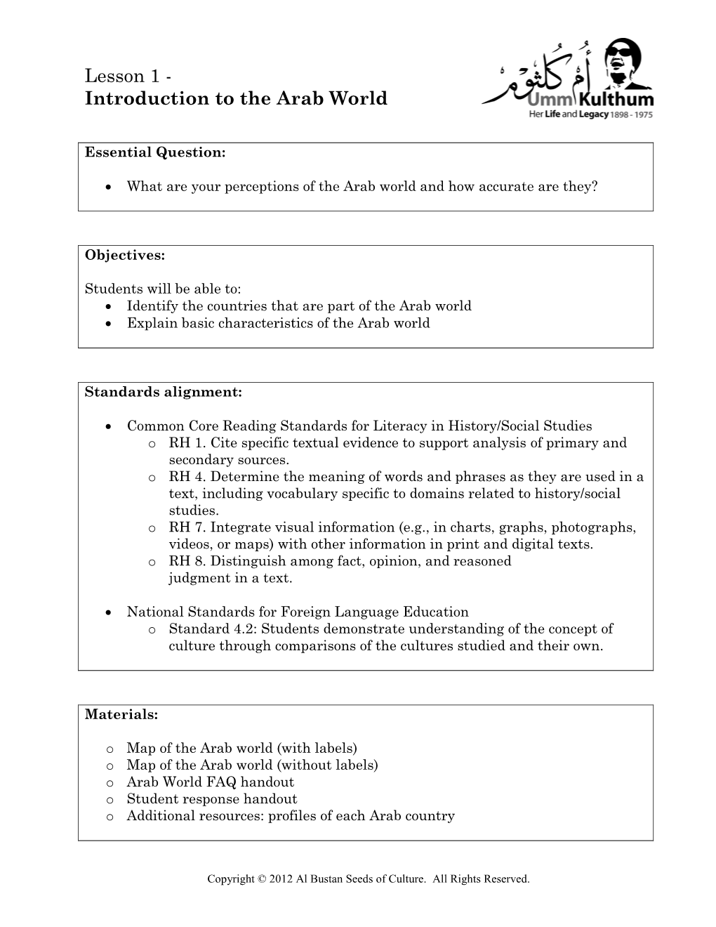 Lesson 1 - Introduction to the Arab World