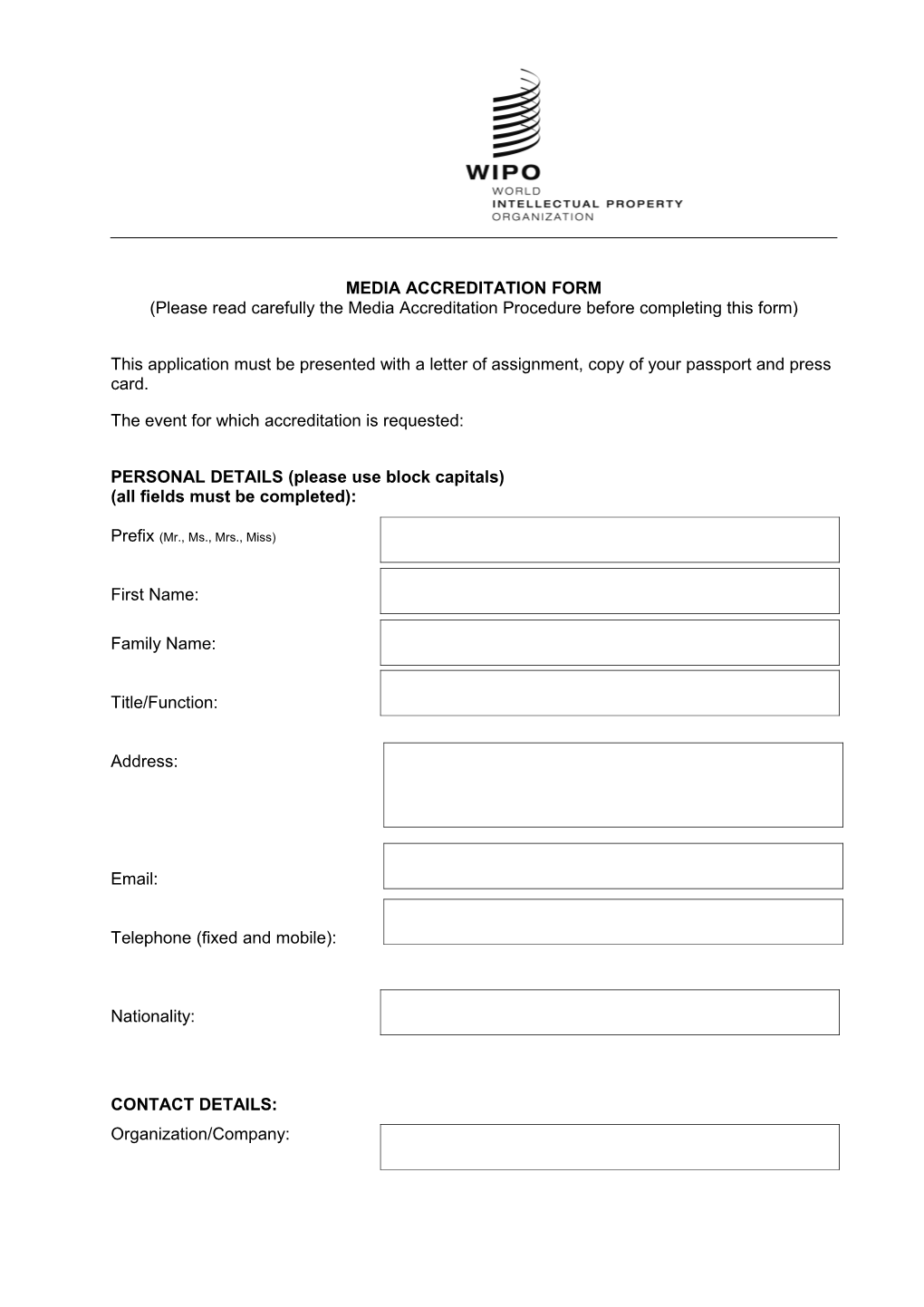 Media Accreditation Form