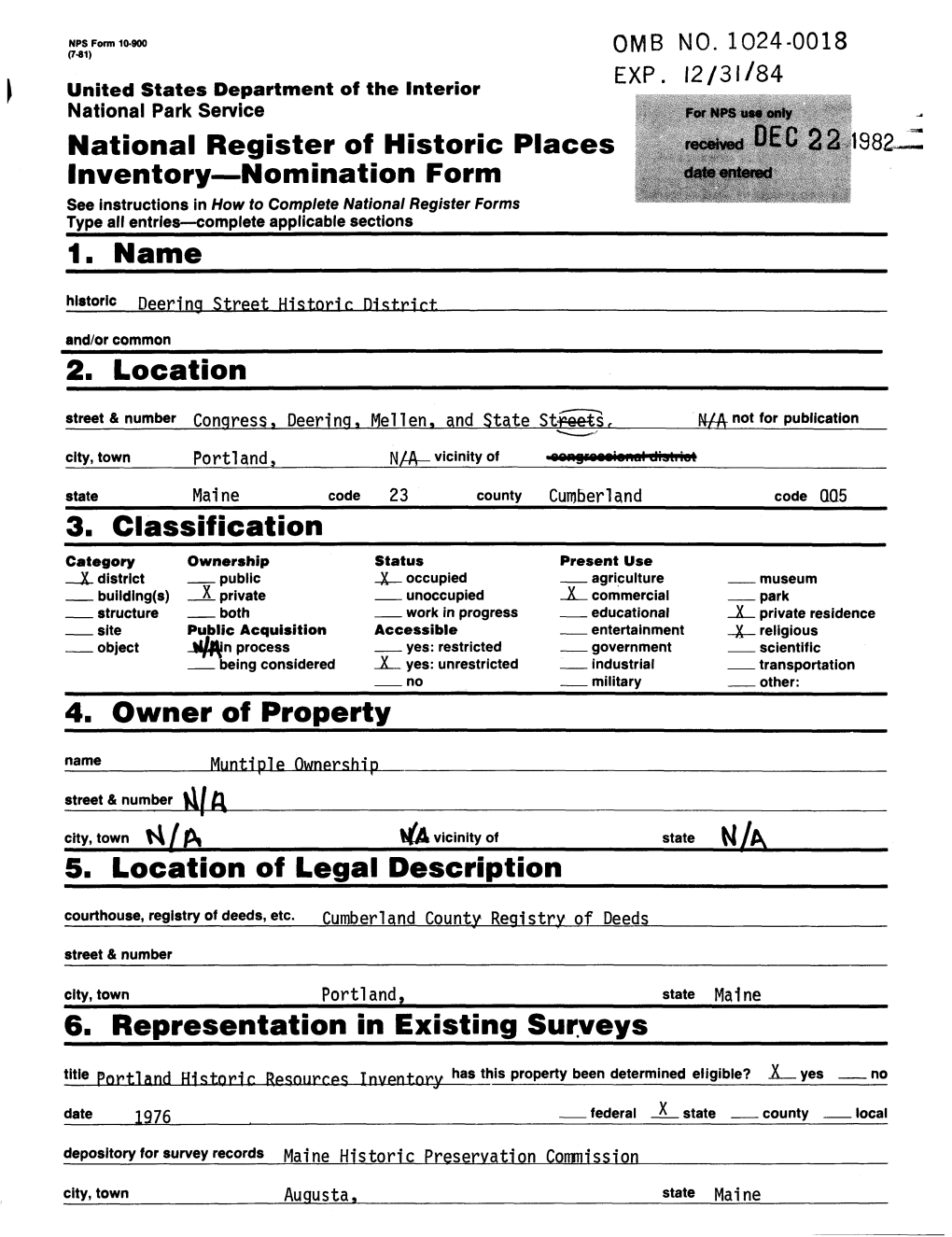 National Register of Historic Places Inventory — Nomination Form 1