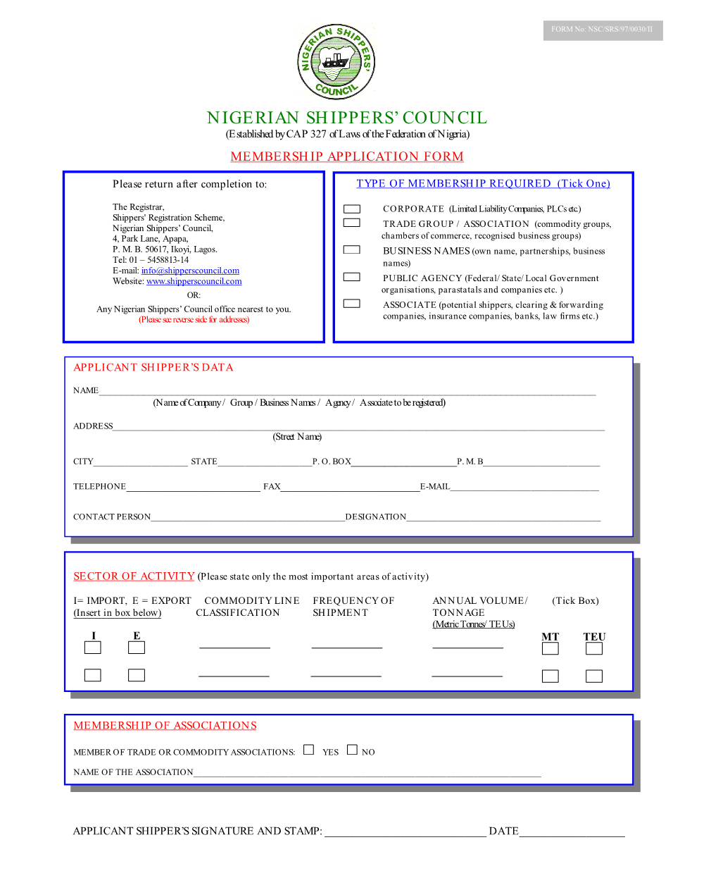 Shippers Registration Form