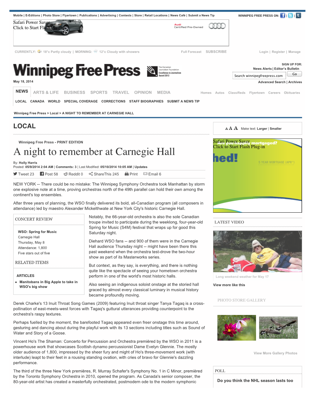 WINNIPEG FREE PRESS ON: | | Safari Power Saver Click to Start Flash Plug-In