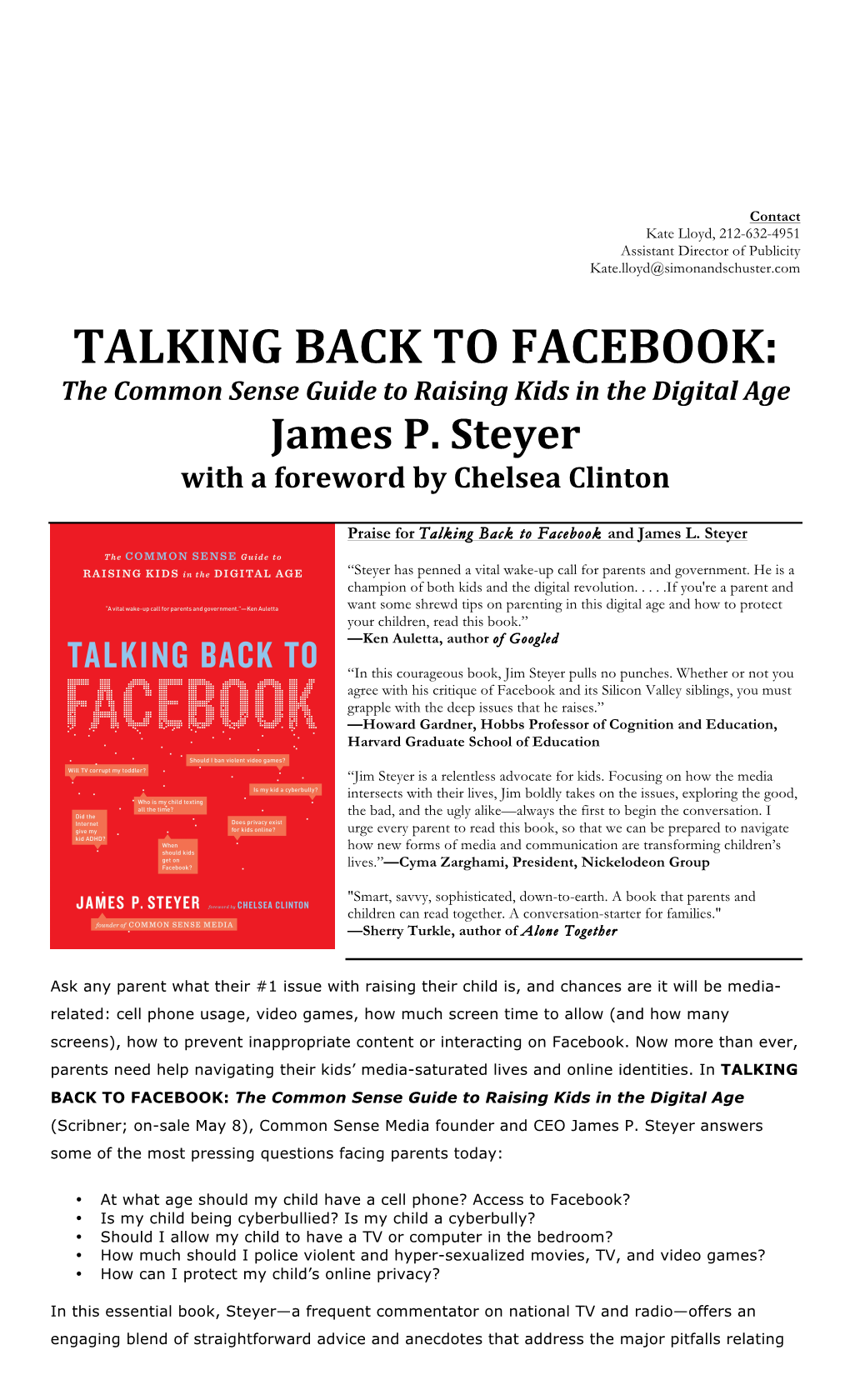 Talking Back to Facebook Press Release