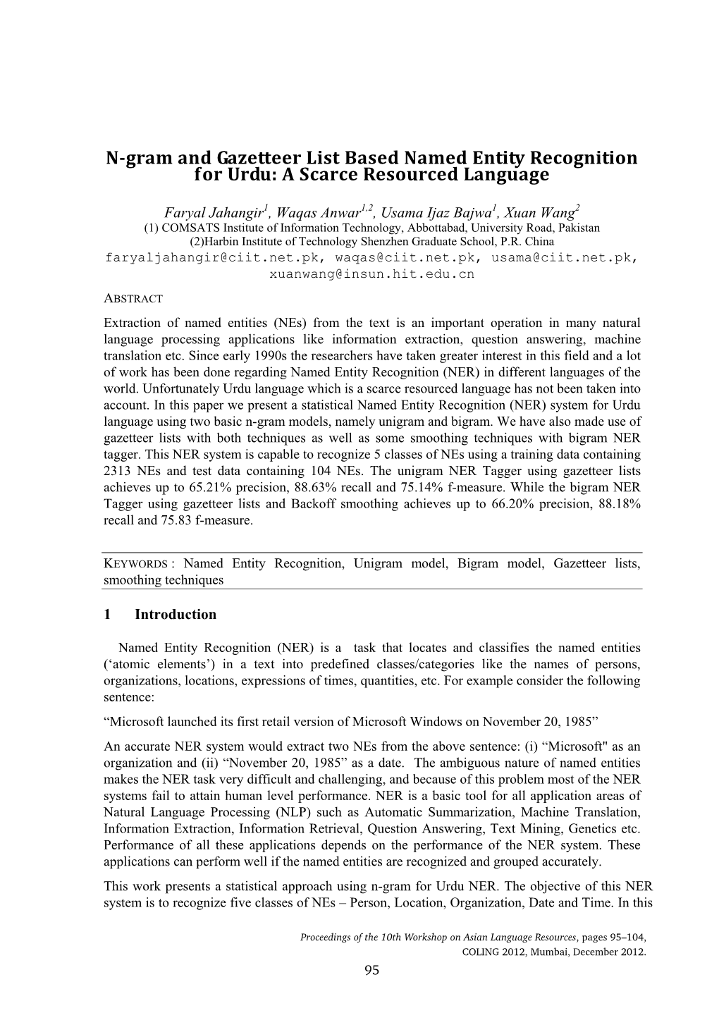 N-Gram and Gazetteer List Based Named Entity