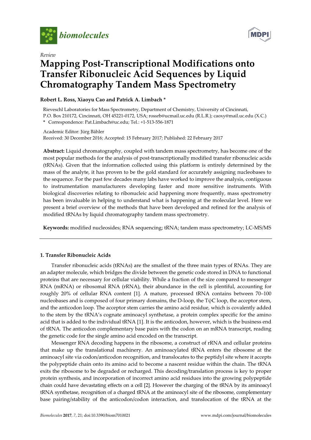 Mapping Post-Transcriptional Modifications Onto Transfer