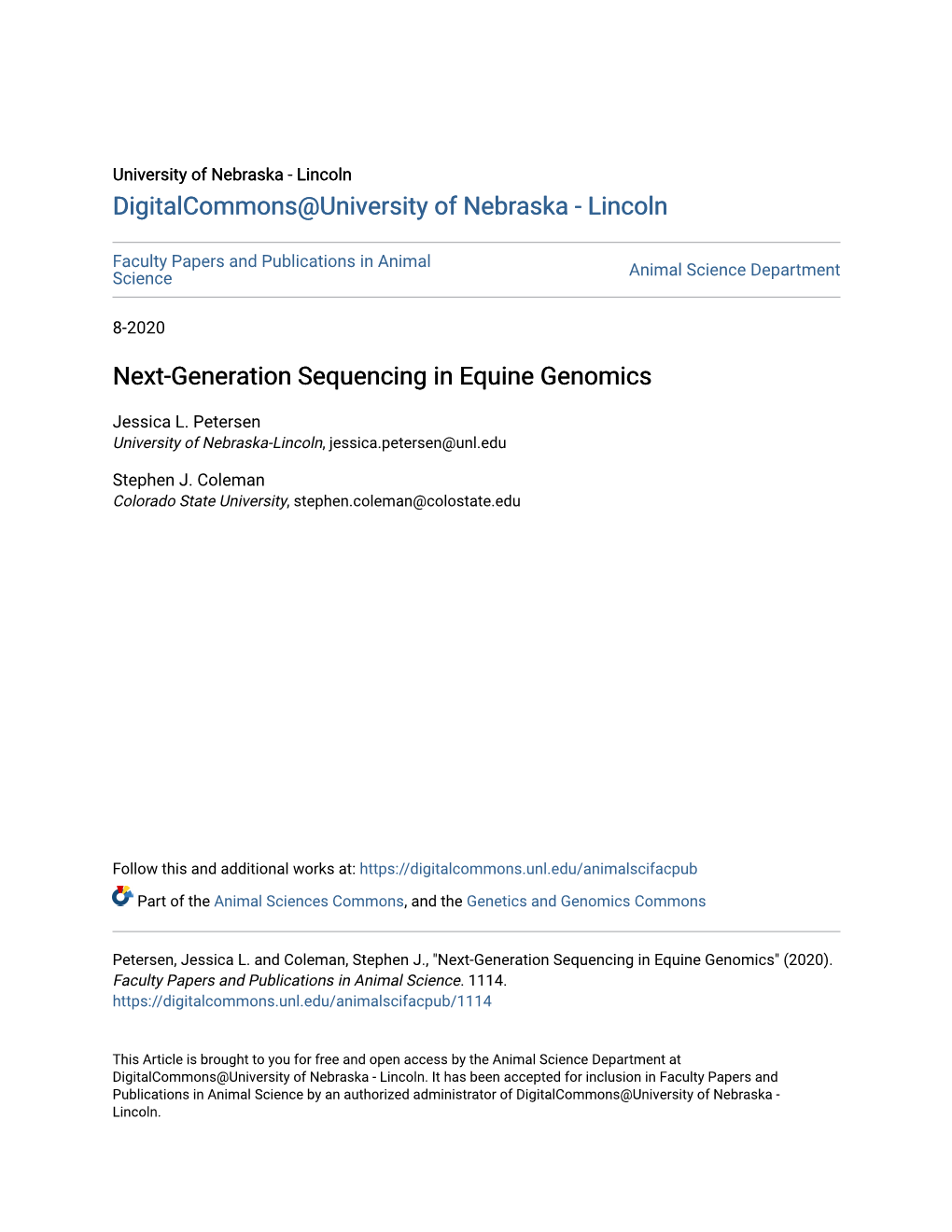Next-Generation Sequencing in Equine Genomics