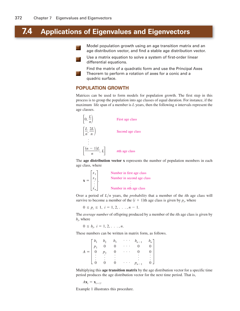 7.4 Applications of Eigenvalues and Eigenvectors