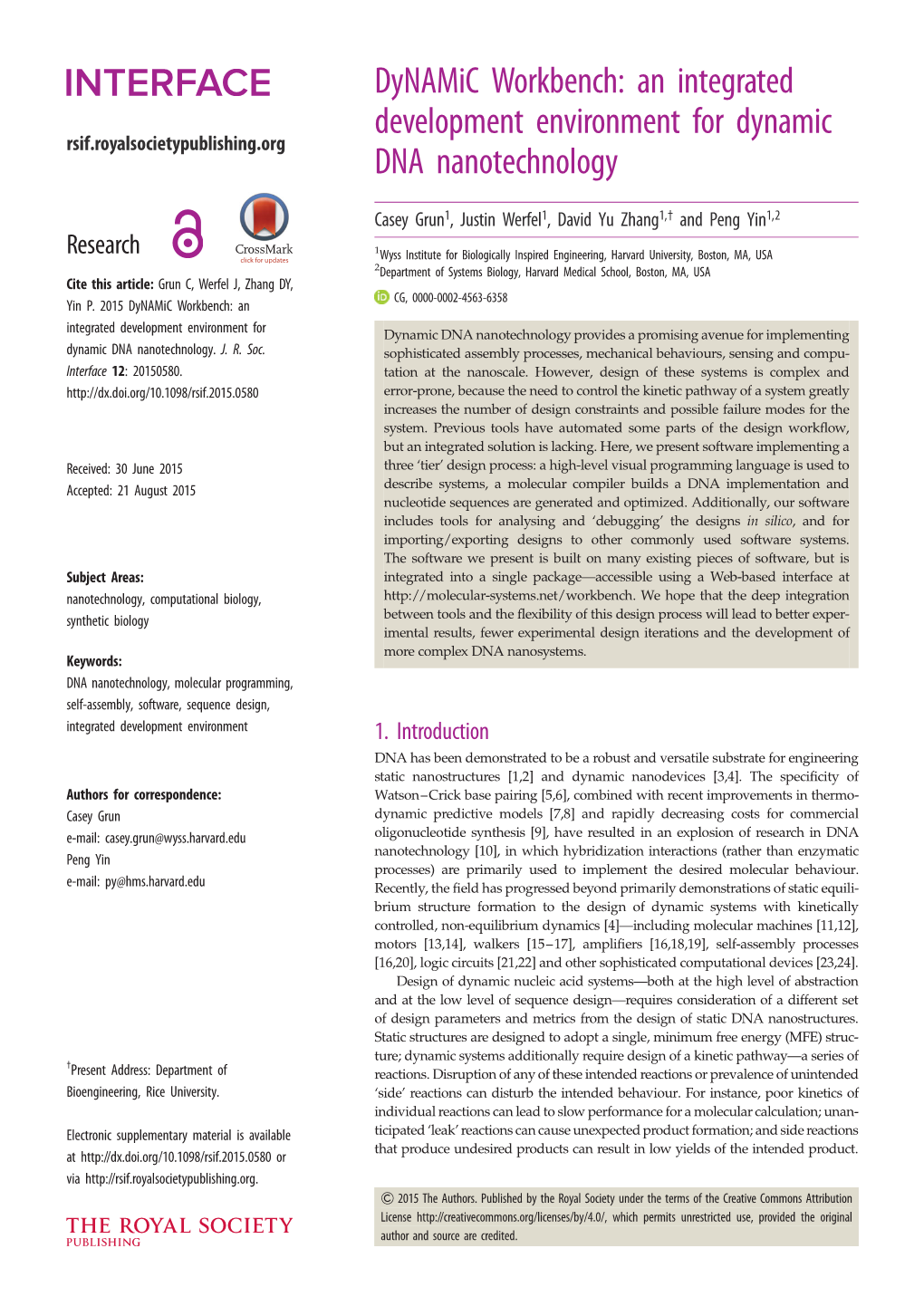 Dynamic Workbench: an Integrated Development Environment for Dynamic Rsif.Royalsocietypublishing.Org DNA Nanotechnology