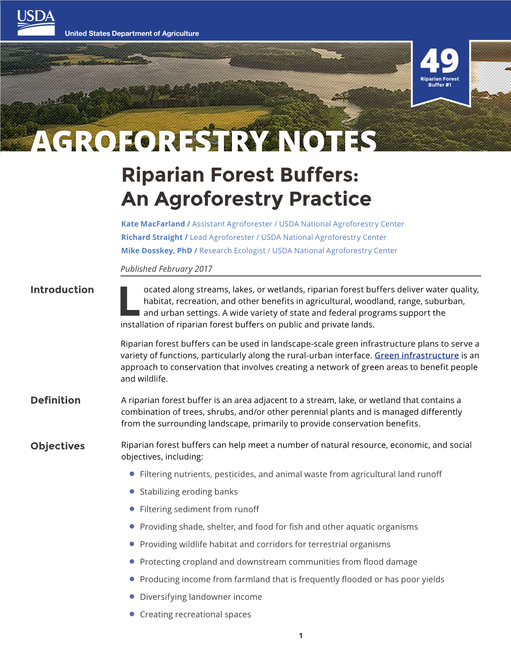 Riparian Forest Buffers: an Agroforestry Practice