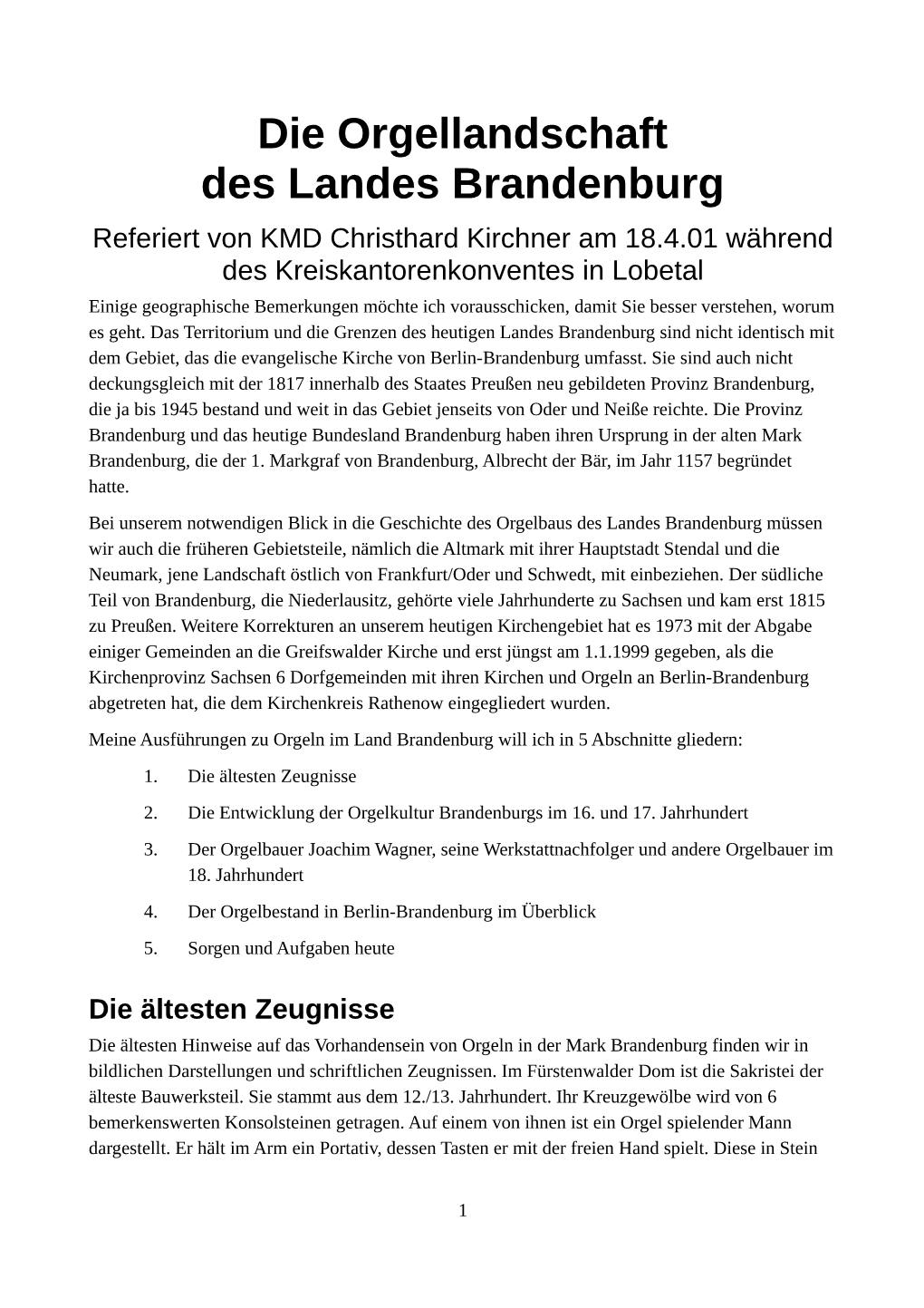 Die Orgellandschaft Des Landes Brandenburg