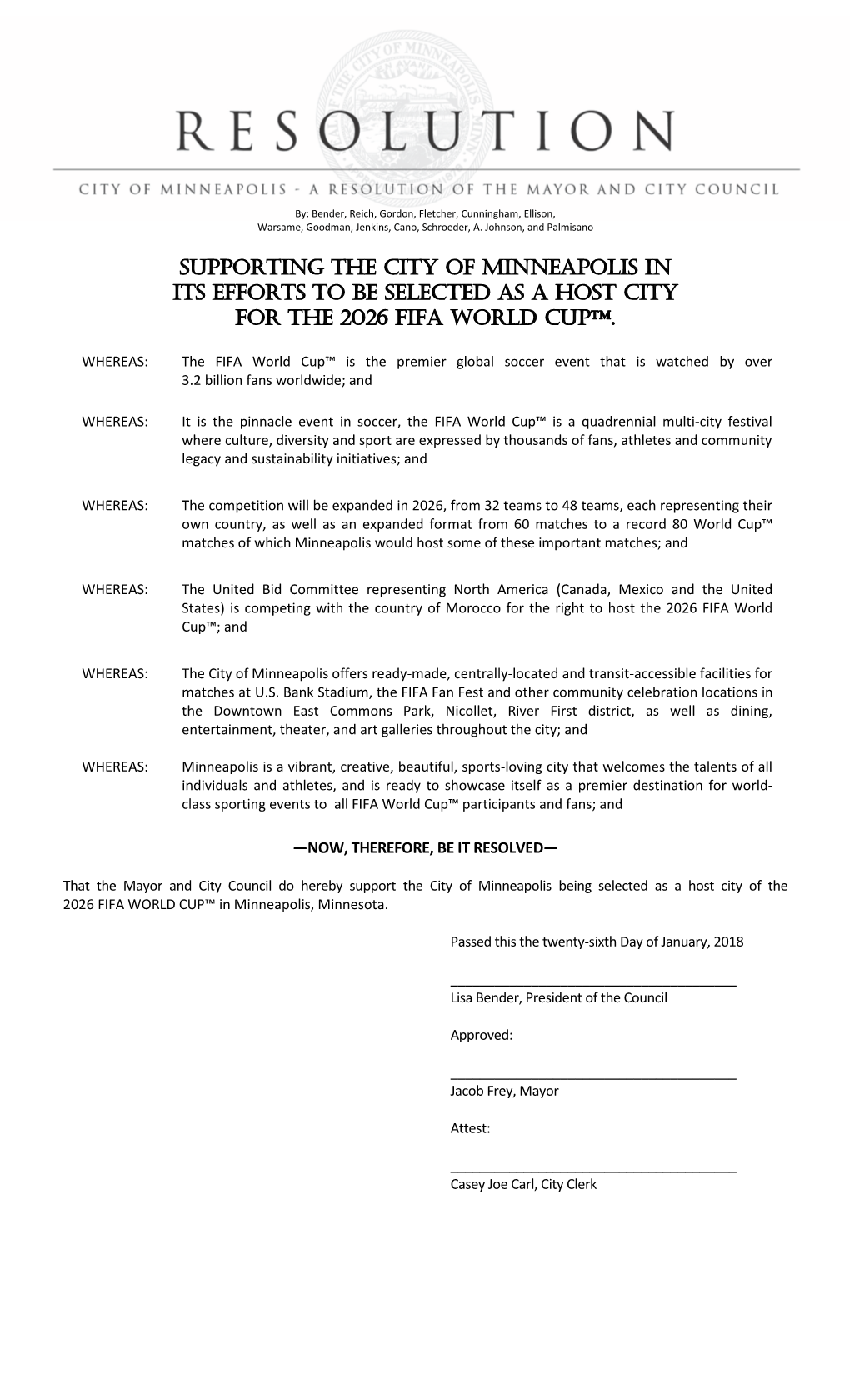 2026 Fifa World Cup Honorary Resolution