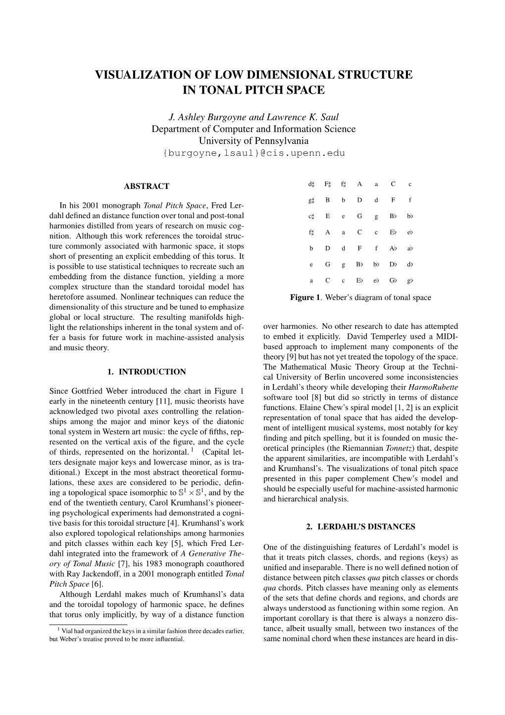 Visualization of Low Dimensional Structure in Tonal Pitch Space