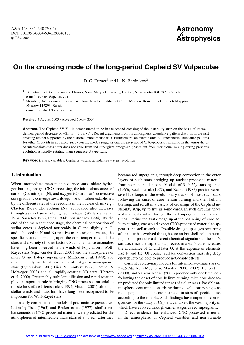 On the Crossing Mode of the Long-Period Cepheid SV Vulpeculae