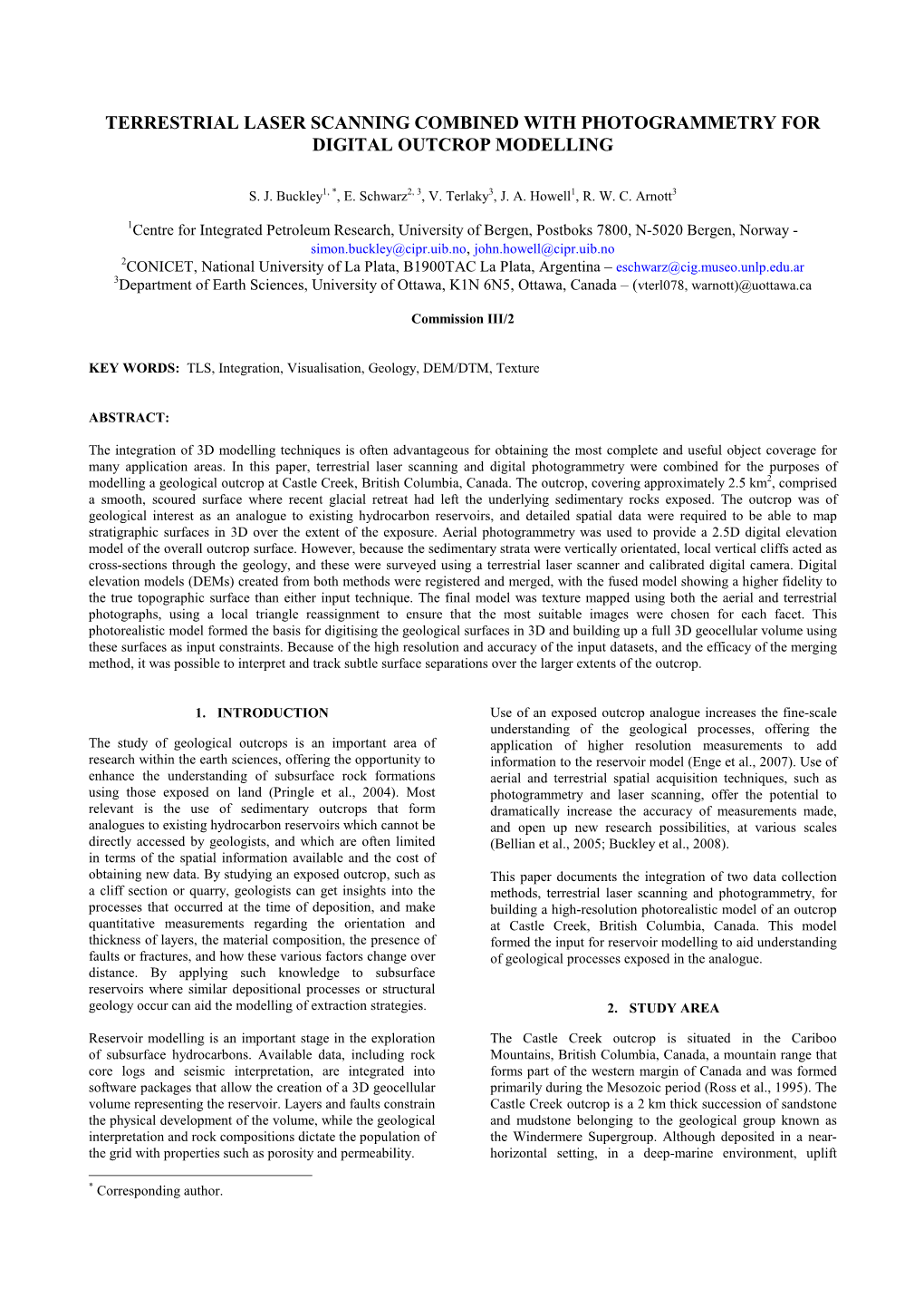 Terrestrial Laser Scanning Combined with Photogrammetry for Digital Outcrop Modelling