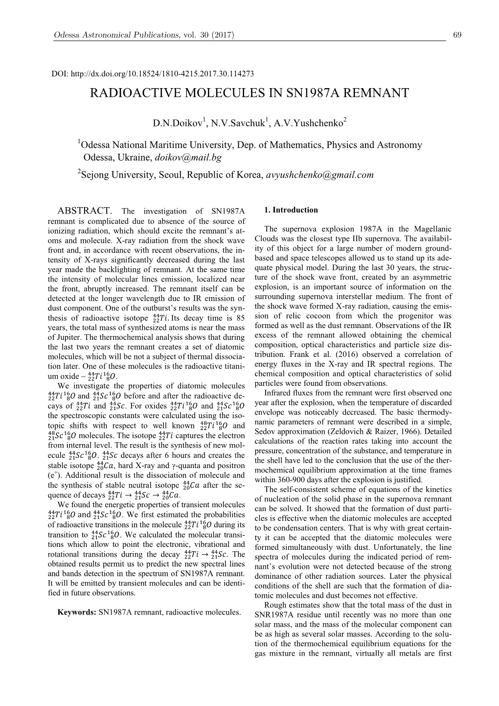 Radioactive Molecules in Sn1987a Remnant