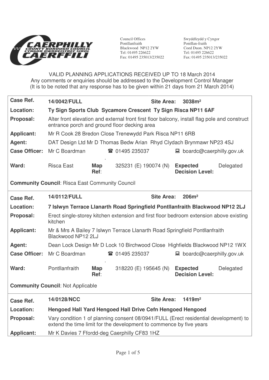 Page 1 of 5 VALID PLANNING APPLICATIONS RECEIVED up TO