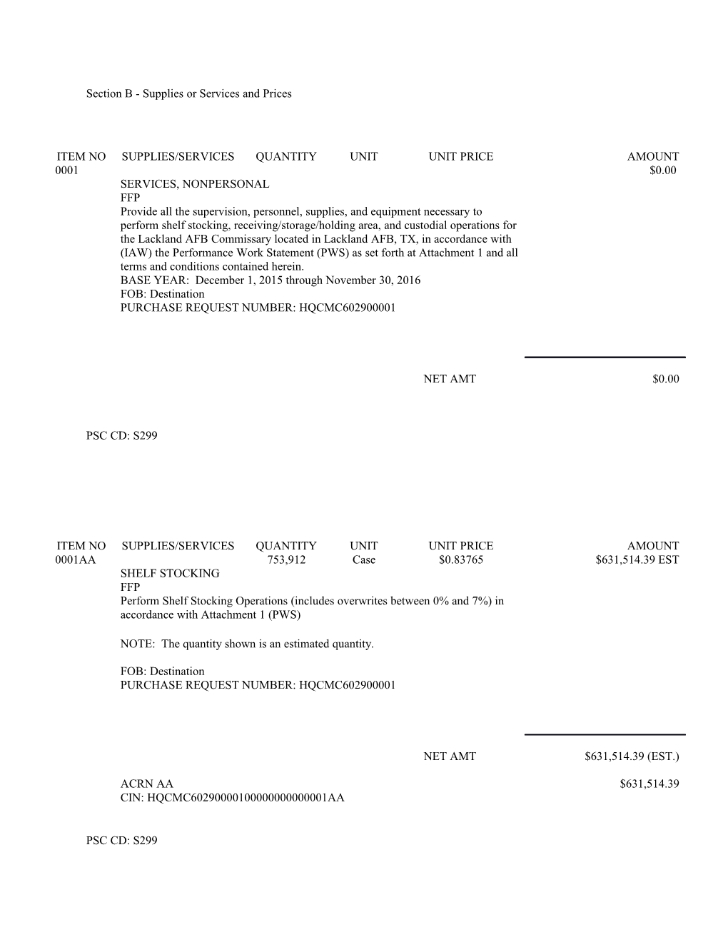 Section B - Supplies Or Services and Prices s1