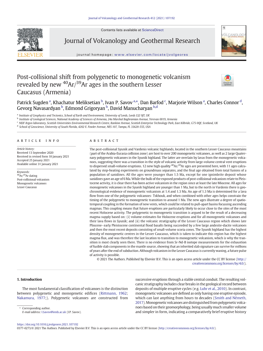 Post-Collisional Shift from Polygenetic to Monogenetic Volcanism Revealed by New 40Ar/39Ar Ages in the Southern Lesser Caucasus (Armenia)