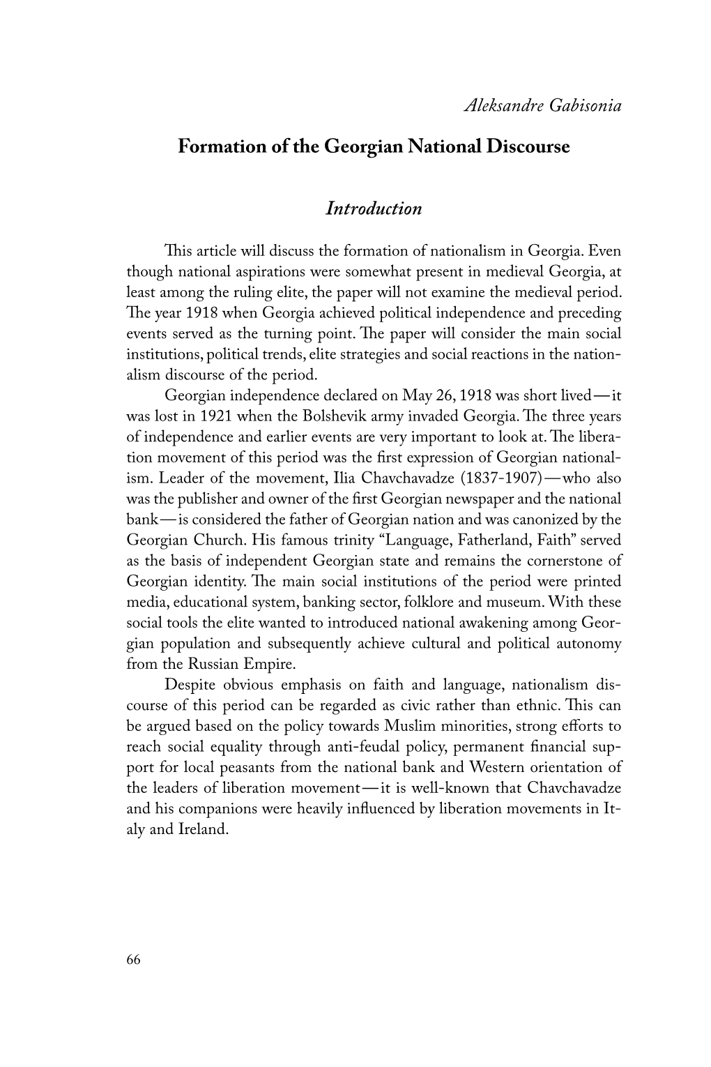 Aleksandre Gabisonia Formation of the Georgian National Discourse