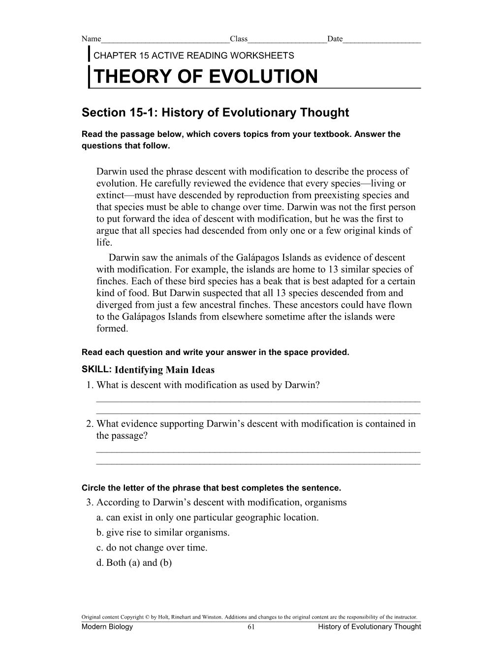 Active Reading Worksheets