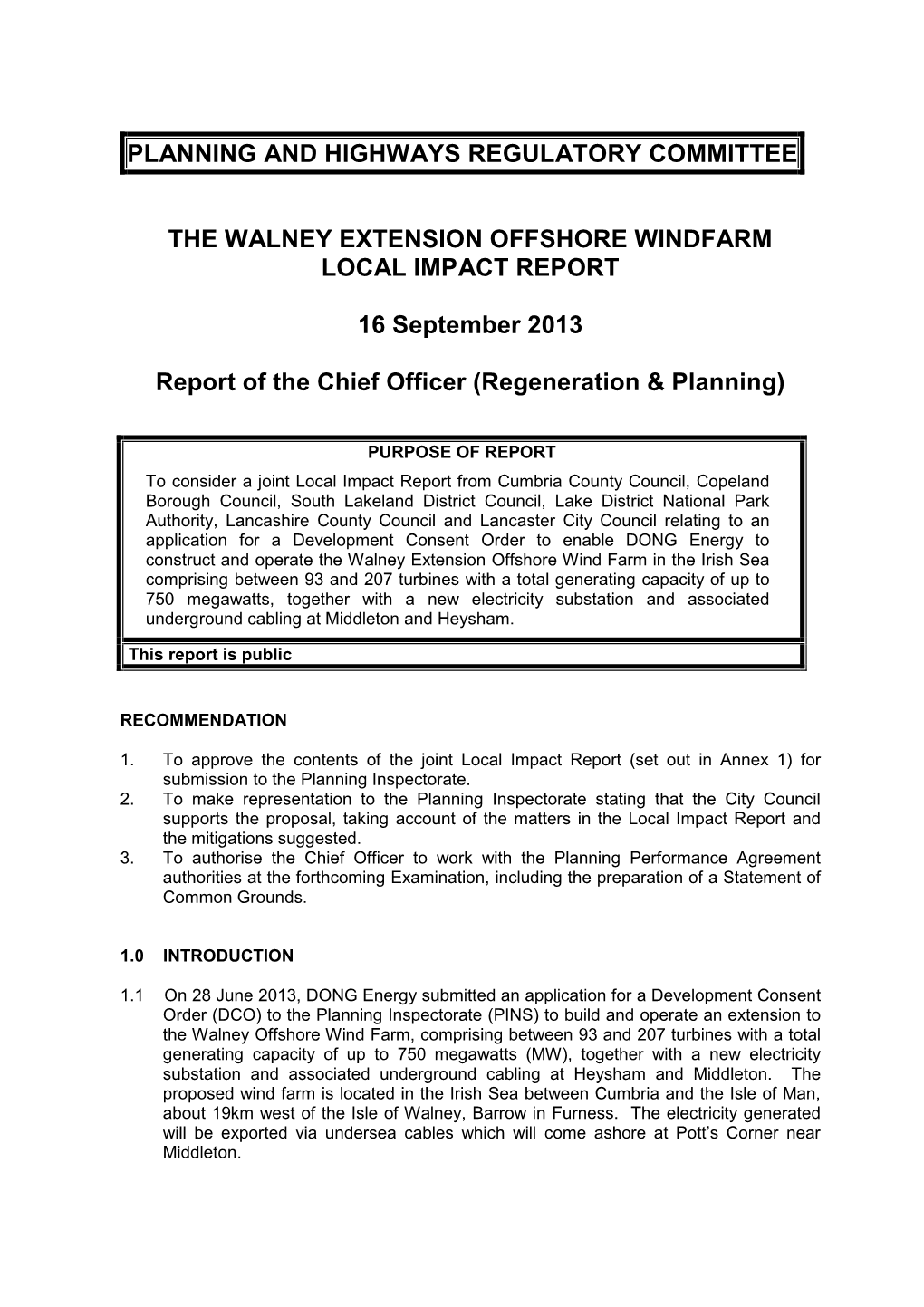 Planning and Highways Regulatory Committee The