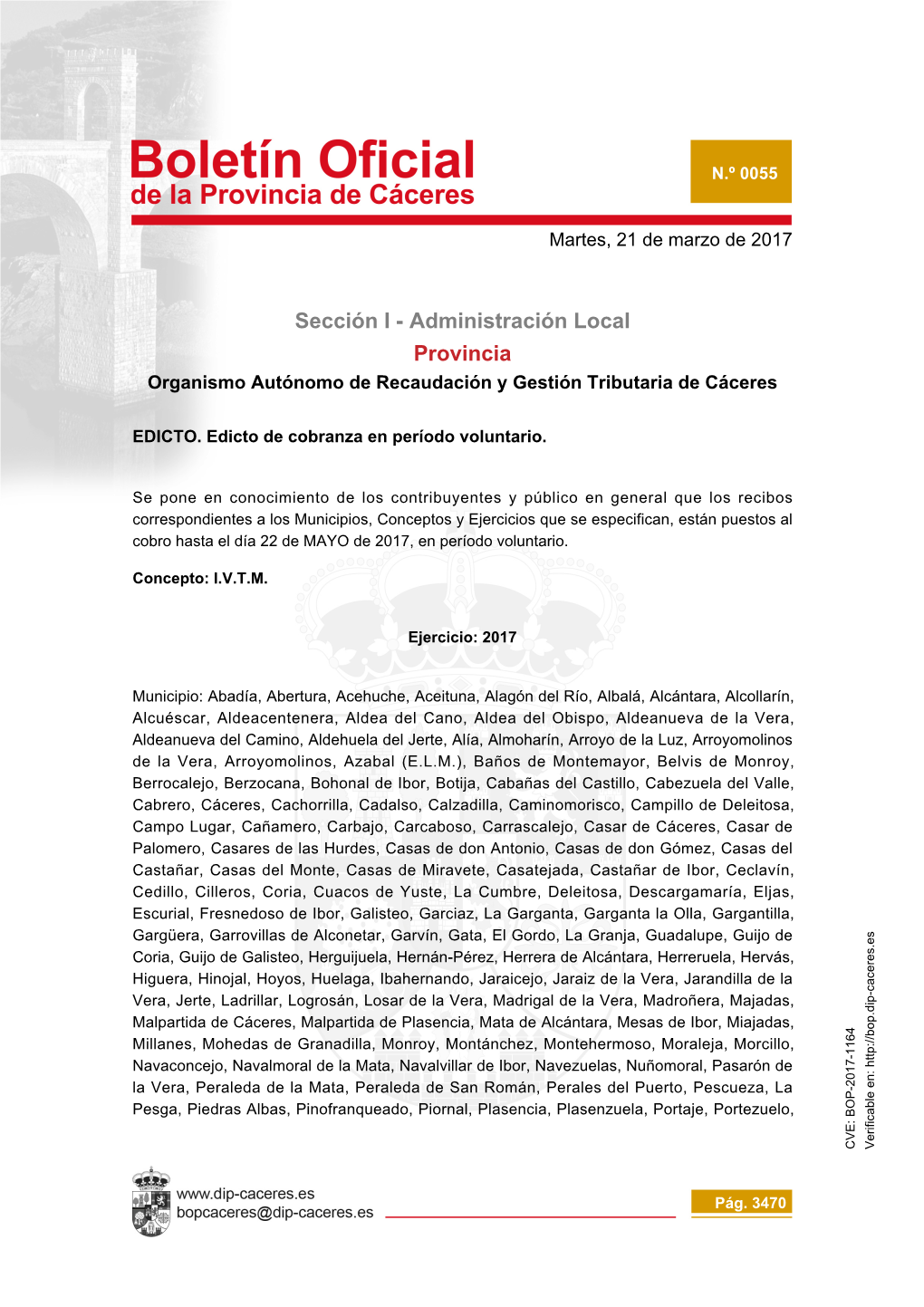 Sección I - Administración Local Provincia Organismo Autónomo De Recaudación Y Gestión Tributaria De Cáceres