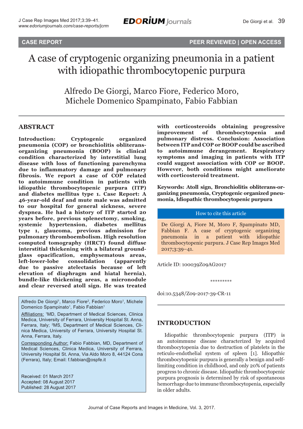 A Case of Cryptogenic Organizing Pneumonia in a Patient with Idiopathic Thrombocytopenic Purpura