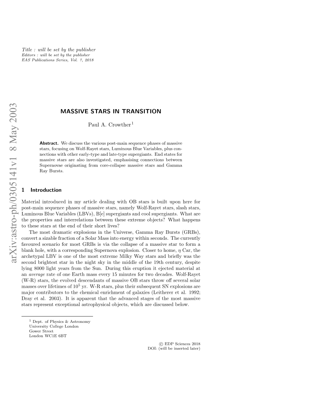 Massive Stars in Transition 3 and Carbon-Rich (WC) Stars Is Based Upon That Introduced by Smith (1968A)