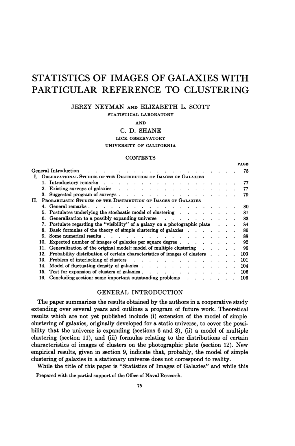 Statistics of Images of Galaxies with Particular Reference to Clustering