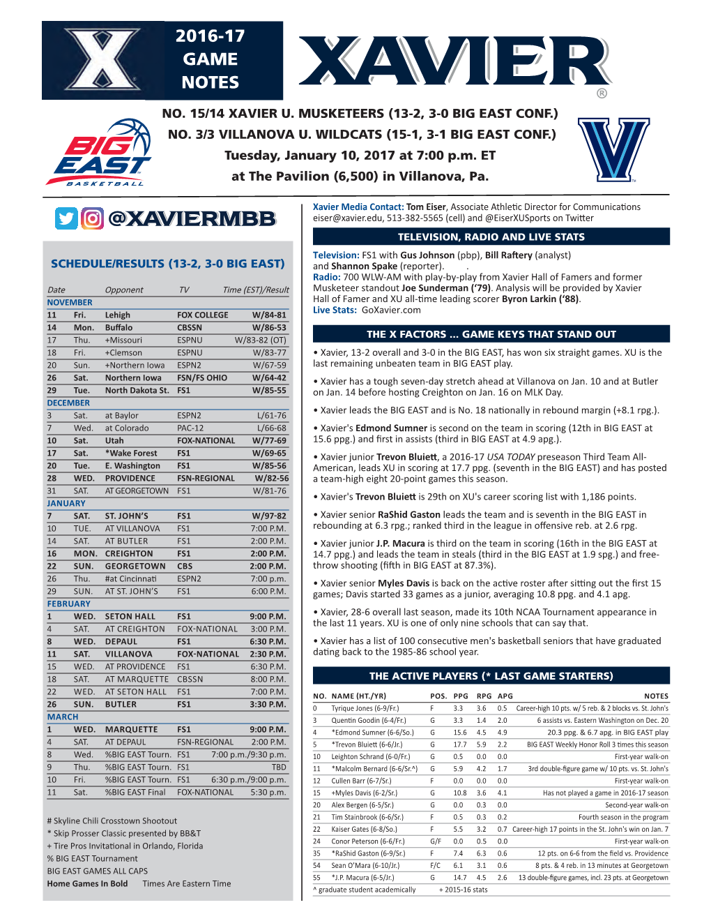 2016-17 Game Notes