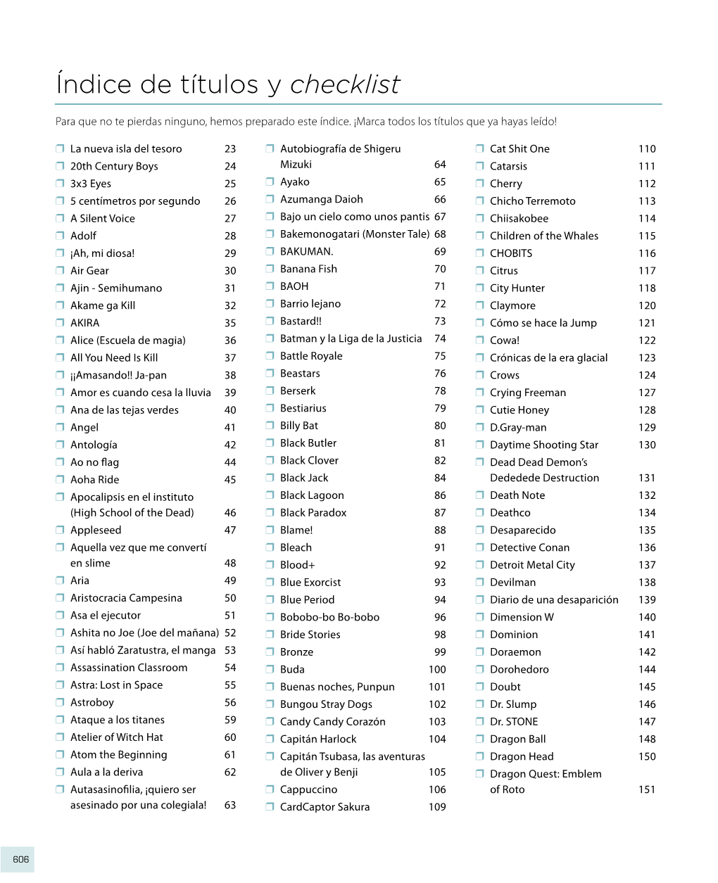 Índice Checklist De Obras Comentadas