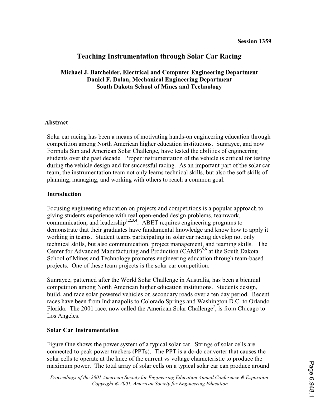 Teaching Instrumentation Through Solar Car Racing