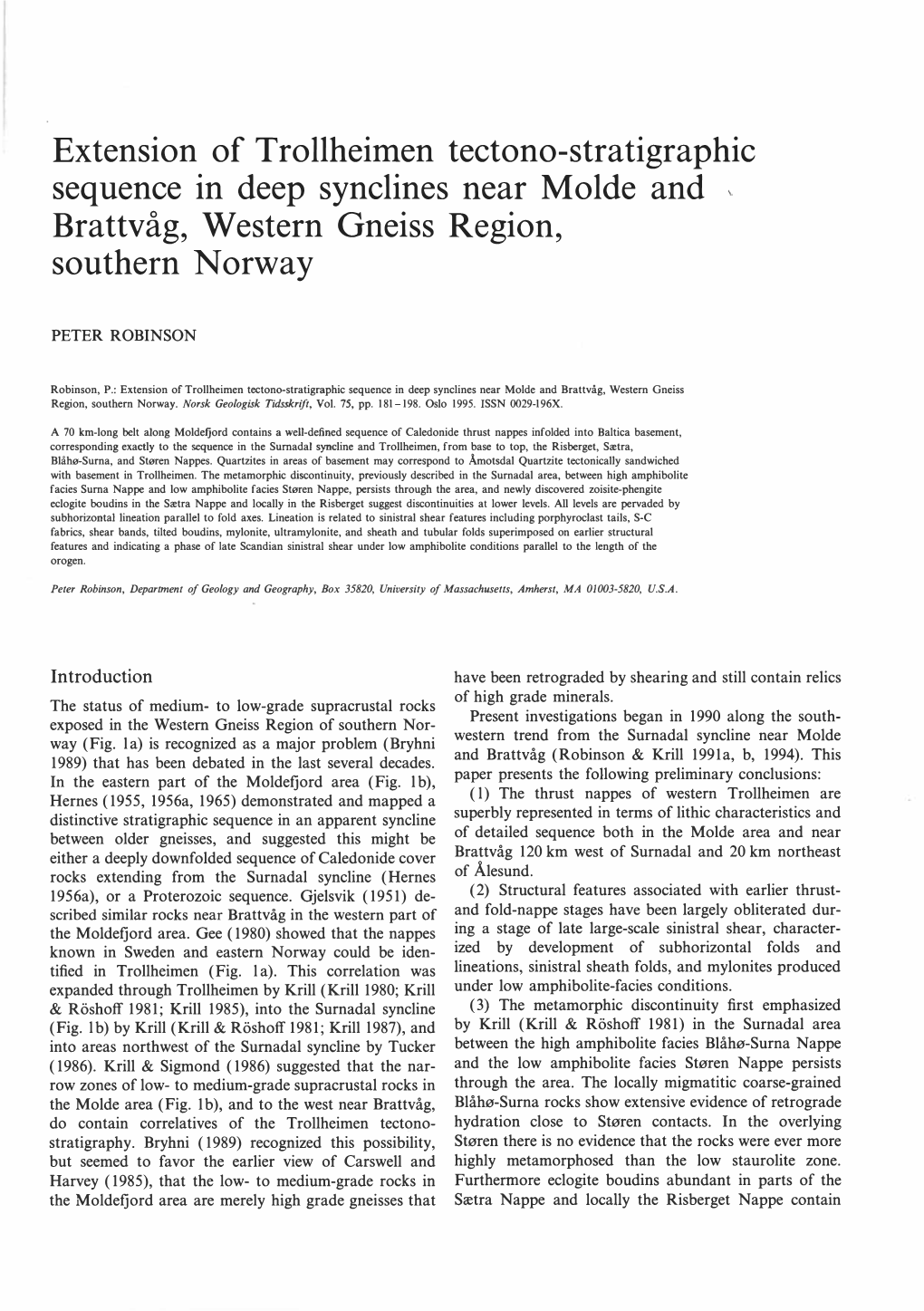 Extension of Trollheimen Tectono-Stratigraphic Sequence in Deep Synclines Near Molde and Brattvåg, Western Gneiss Region, Southern Norway