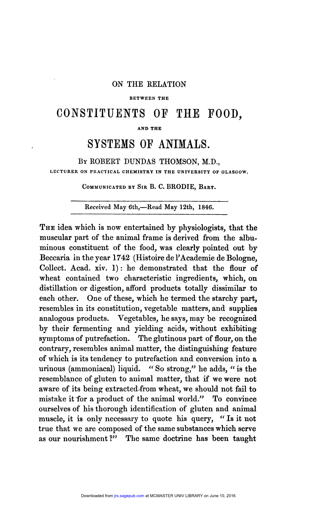 Constituents of the Food, Systems of Animals