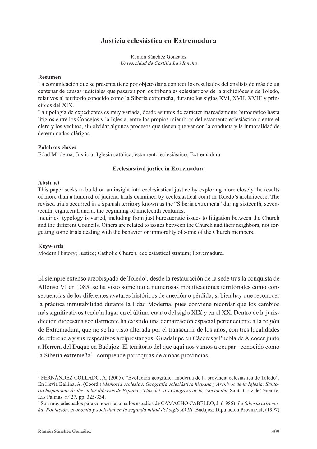 Justicia Eclesiástica En Extremadura, Por Ramón Sánchez González