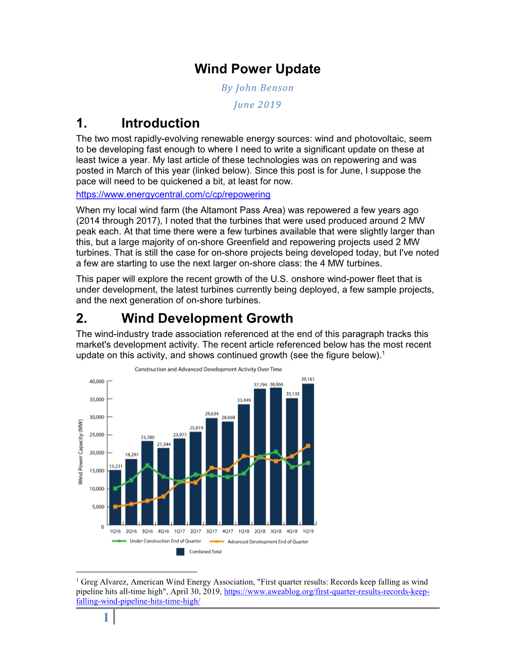 1 Wind Power Update 1. Introduction 2. Wind Development Growth