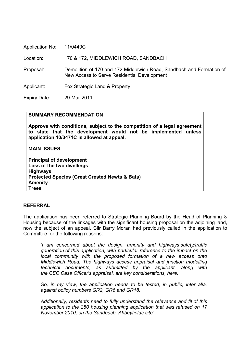 170 & 172, MIDDLEWICH ROAD, SANDBACH Proposal