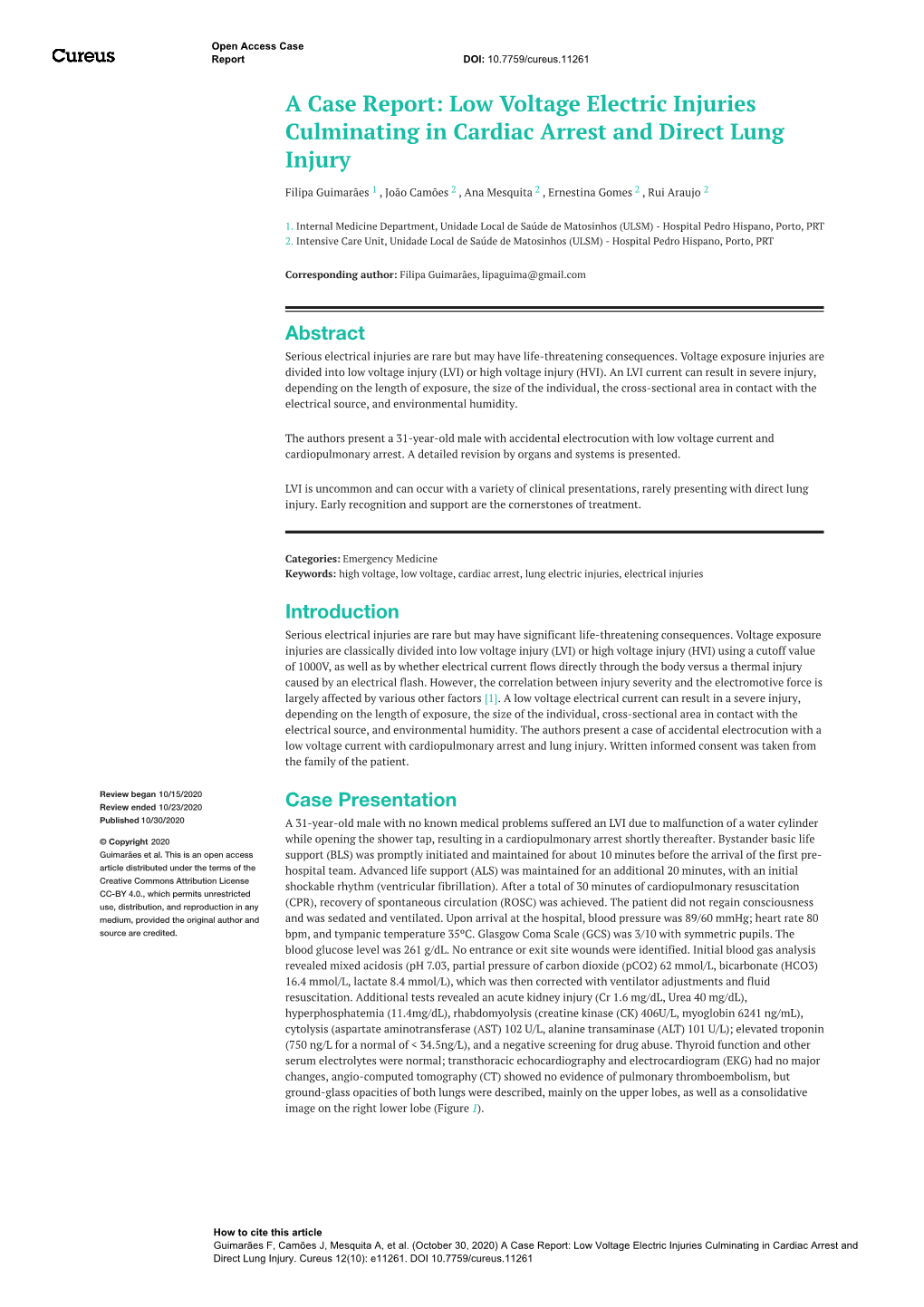 Low Voltage Electric Injuries Culminating in Cardiac Arrest and Direct Lung Injury