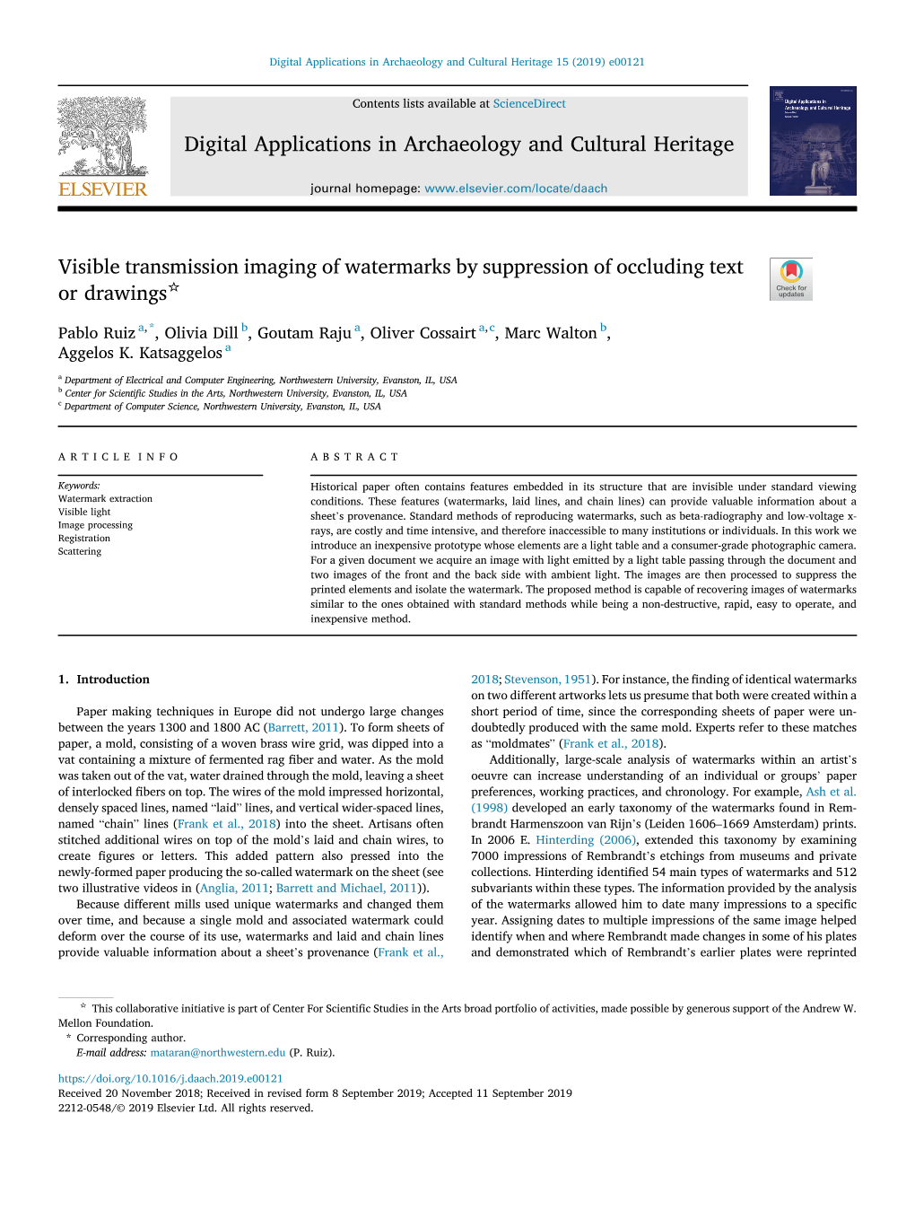 Visible Transmission Imaging of Watermarks by Suppression of Occluding Text Or Drawings☆