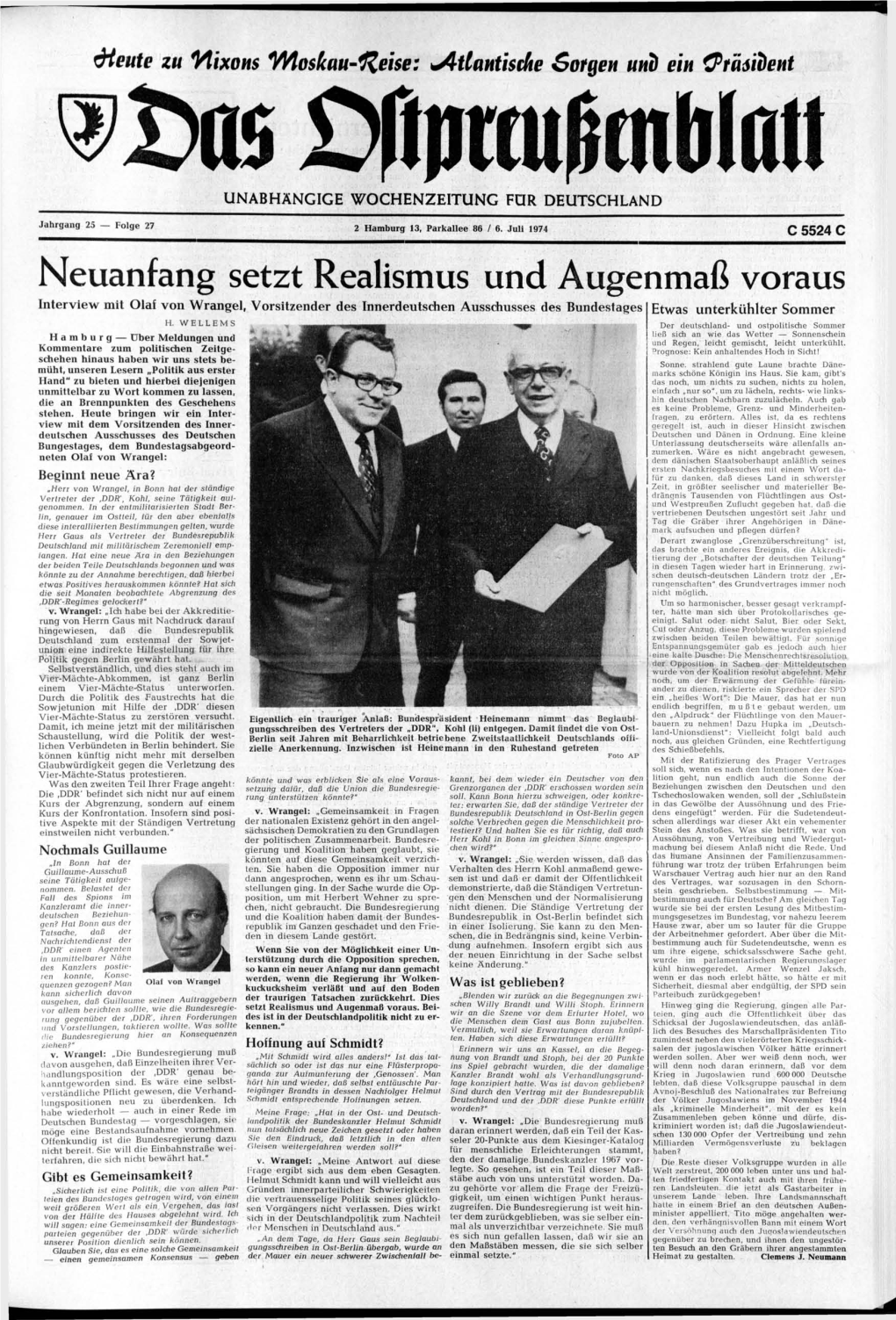 Neuanfang Setzt Realismus Und Augenmaß Voraus Interview Mit Olaf Von Wrangel, Vorsitzender Des Innerdeutschen Ausschusses Des Bundestages Etwas Unterkühlter Sommer