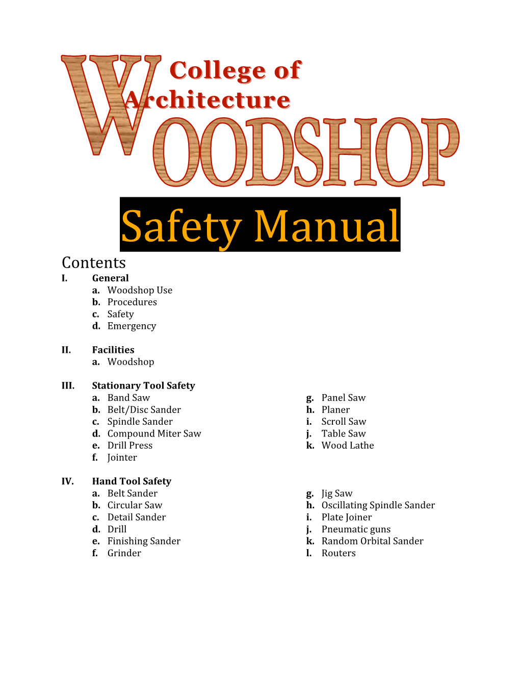 Woodshop Safety Manual