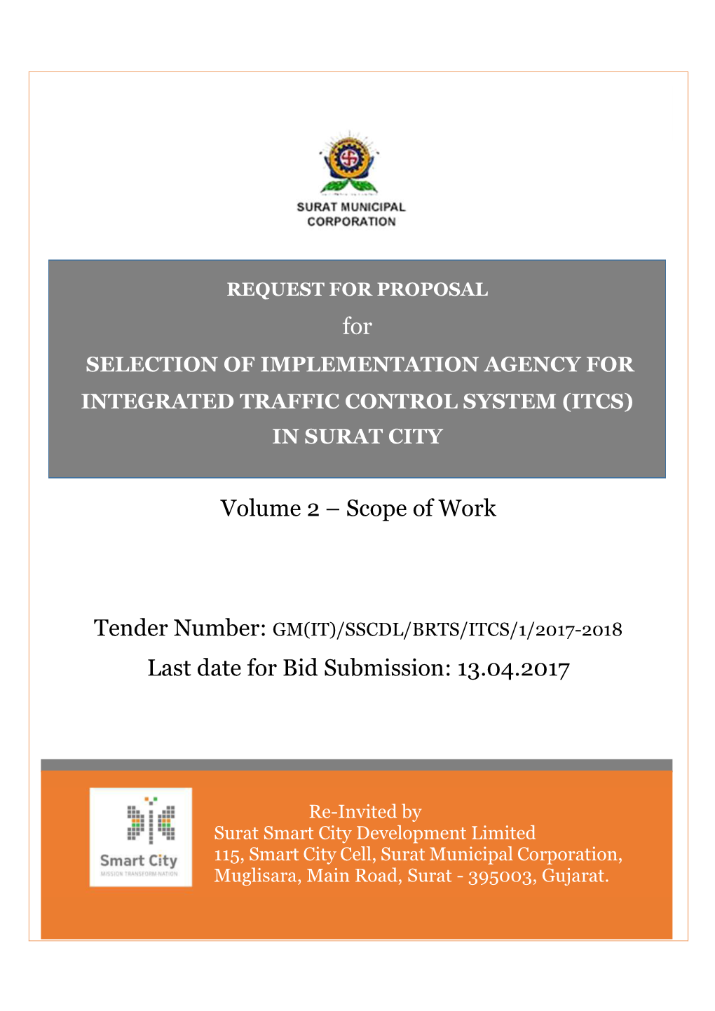 Volume 2 – Scope of Work Last Date for Bid Submission: 13.04.2017