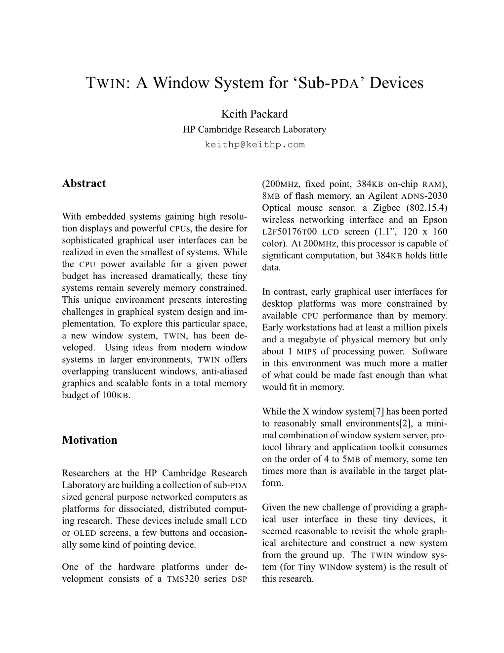 TWIN: a Window System for ‘Sub-PDA’ Devices