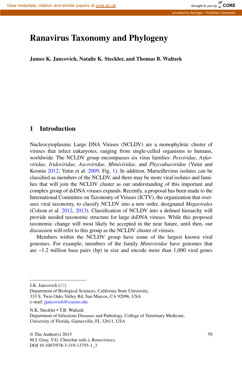 Ranavirus Taxonomy and Phylogeny