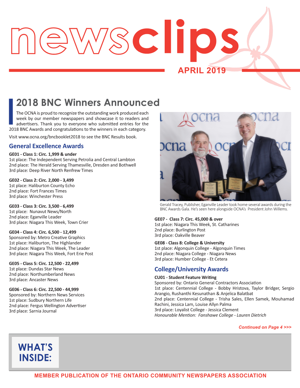WHAT's INSIDE: 2018 BNC Winners Announced